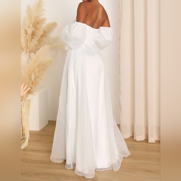 Lulus True Excellence White Bustier Off-The-Shoulder Wedding Gown, Size Large - Picture 3 of 10
